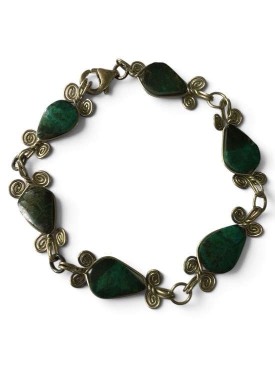 Source Unknown Jewelry - Vintage Handmade Silver-Tone Chrysocolla Teardrop Bracelet 6.75"